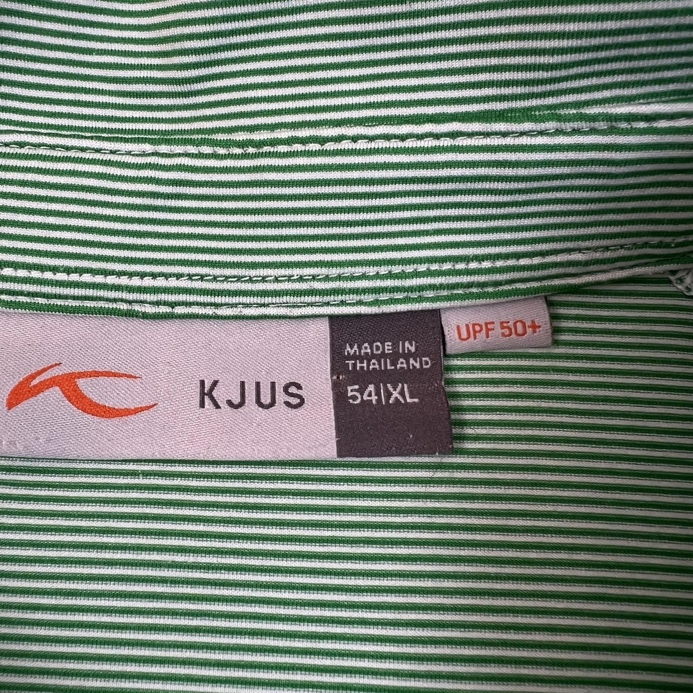 KJUS Polo Shirt Mens XL Green White Stripe Golf UPF 50 Performance Jersey - Picture 4 of 11